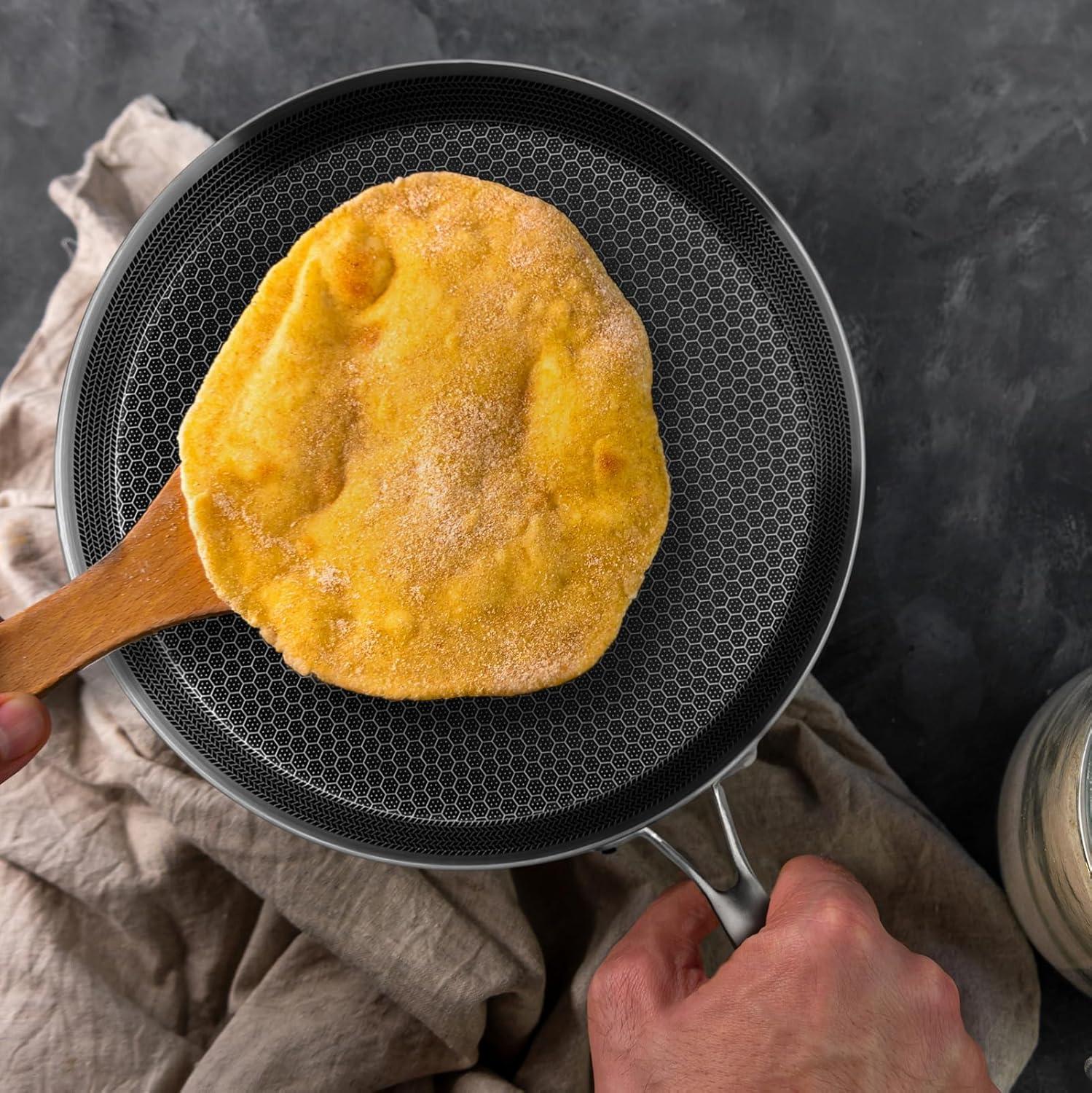 Innerwell 11'' Stainless Stee Nonstick Crepe Panl Honeycomb Coating Flat Skillet Tawa Dosa Tortilla Pan PFOA-Free,Omelet Pan with All Stove Tops Available