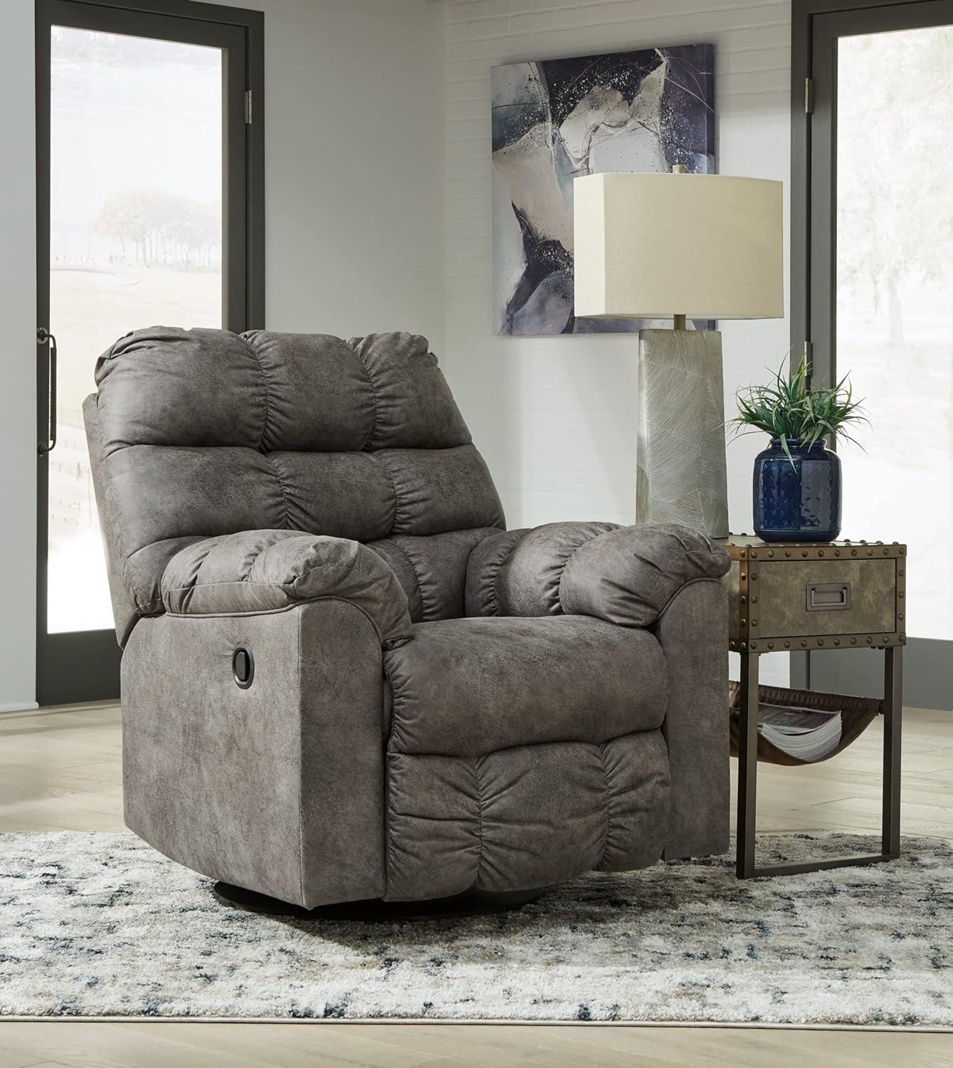 Contemporary Gray Faux Leather & Concrete Swivel Recliner, 38"