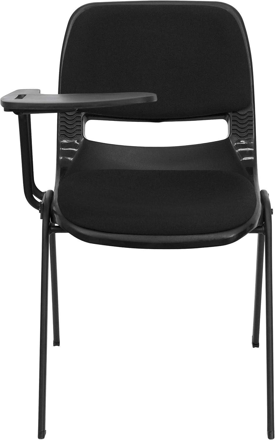 Compact Black Fabric Ergonomic Desk Chair with Flip-Up Tablet Arm