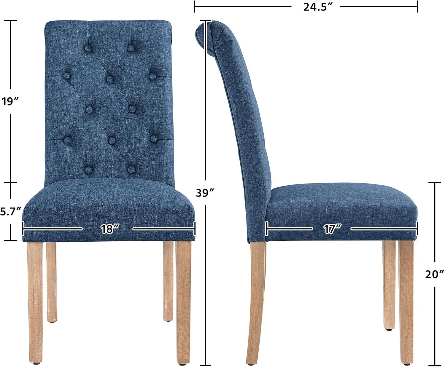 Killeryuki Dining Chairs Set of 2 Button Tufted Parsons Kitchen Chairs Upholstered Fabric Dining Room Chairs with Solid Wood Legs and Padded Seat for Dining Room, Kitchen, Restaurant, 1 Package, Blue