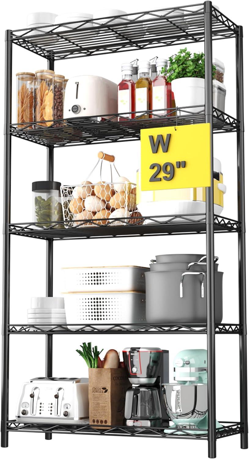 HOMEFORT 5-Tier Wire Shelving 5 Shelves Unit Metal Storage Rack Durable Organizer Perfect for Pantry Closet Kitchen Laundry Organization in Black,21”Wx14”Dx61”H