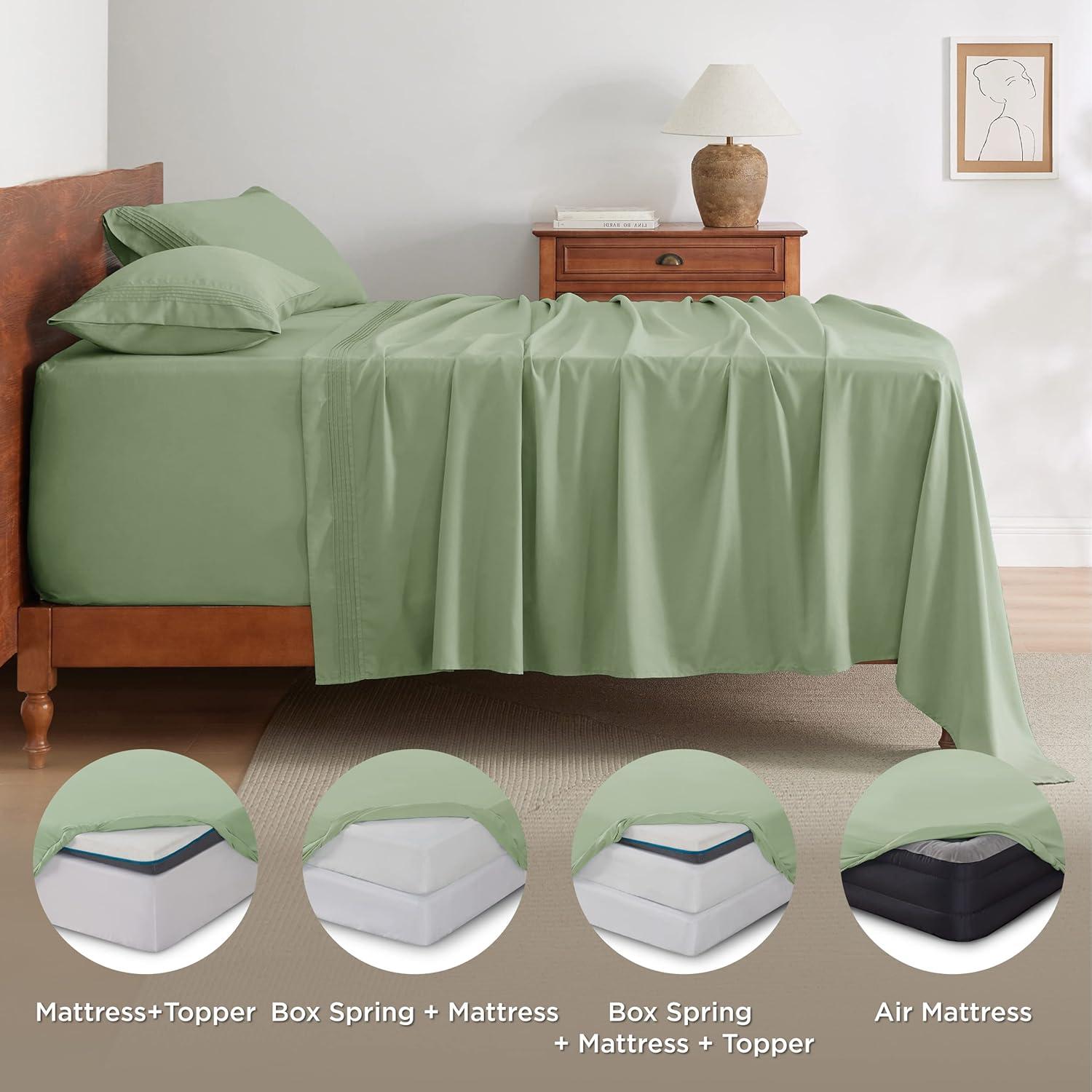 Bedsure Deep Pocket Queen Sheets Set - Fits Mattresses Up to 21 Inches Thick - 4 Piece GentleSoft Bed Sheets, Moisture Wicking, Soft & Cooling Bedsheet & Pillowcases, Easy & Secure Fit, Sage Green