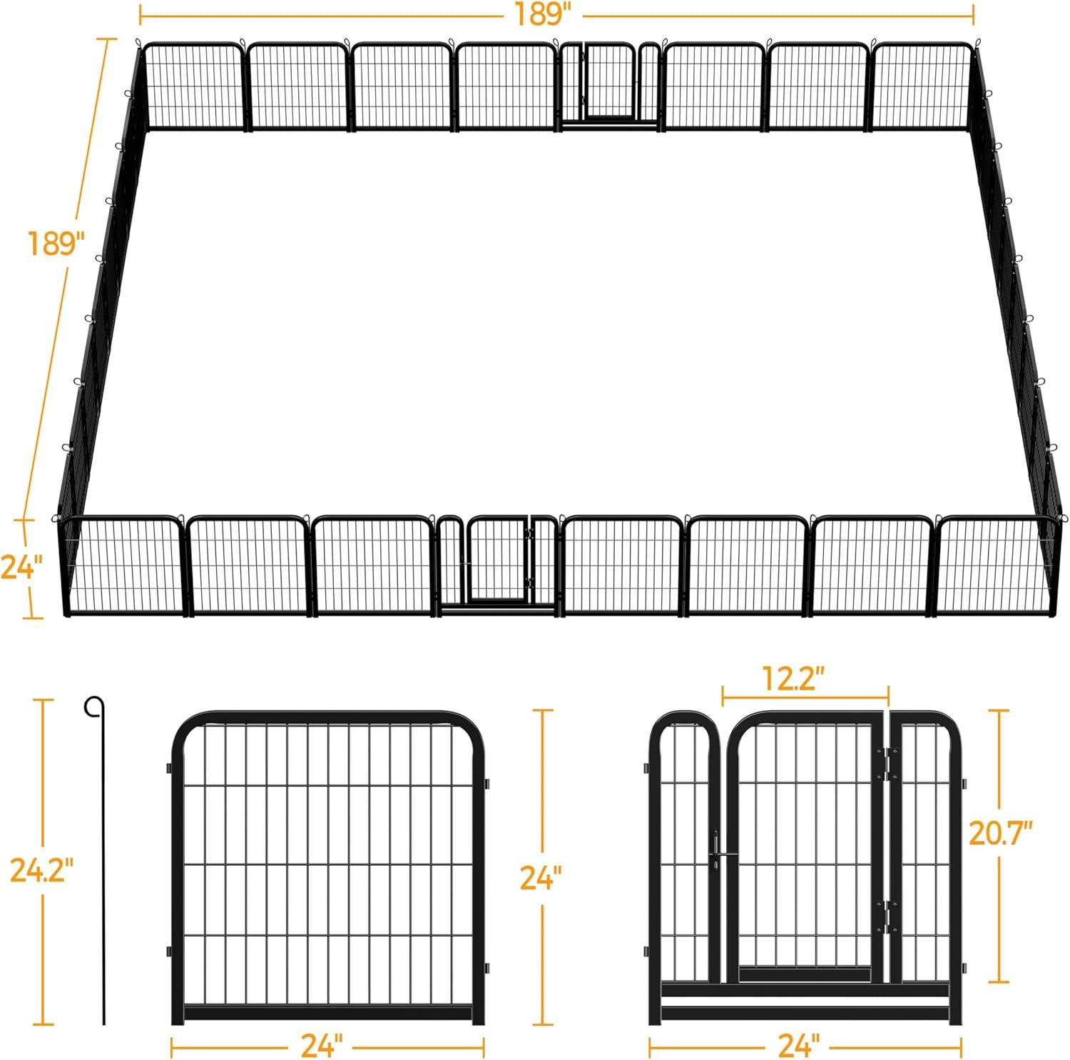 Yaheetech Dog Playpen Outdoor, 24 inch 32 Panels Dog Pen Indoor Heavy Duty Puppy Exercise Pen Metal Pet Fence for RV Camping/Yard/Garden