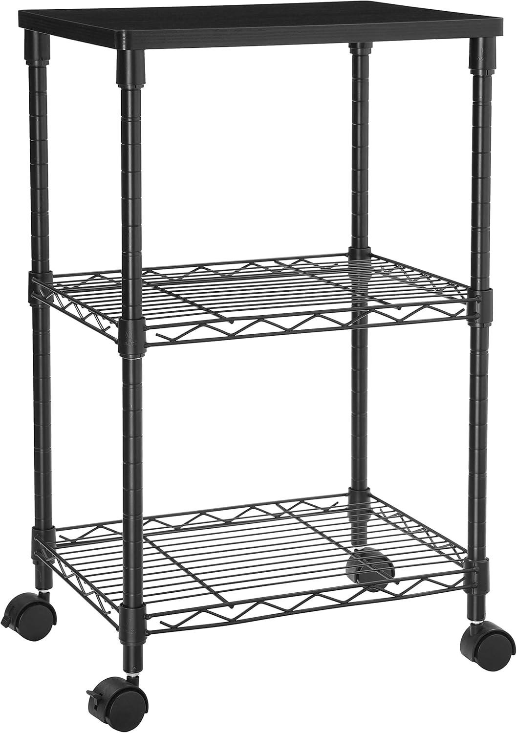 Black 3-Tier Rolling Printer Stand with Metal Frame