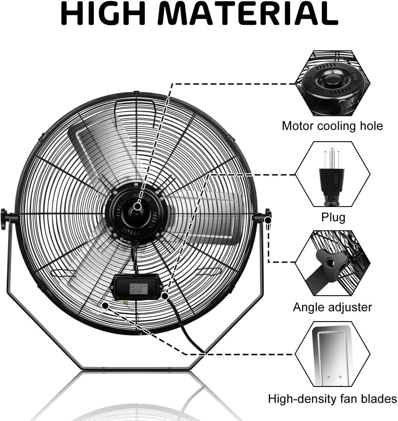 Simple Deluxe 24 inch Wall Fan, Large Industrial Fan Wall Mount Fans, Oscillating Garage Fans, Heavy Duty, Black