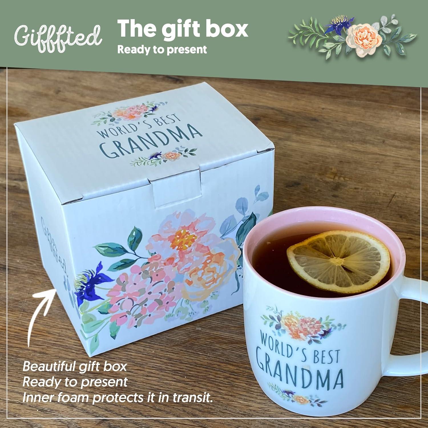 Triple Gifffted Best Grandma Ever Gifts Ideas for Grandmother From Grandkids, Coffee Mug and Socks From Grandson Granddaughter, Grandparent Birthday, Christmas, Mothers Day, Ceramic Cup 380ml