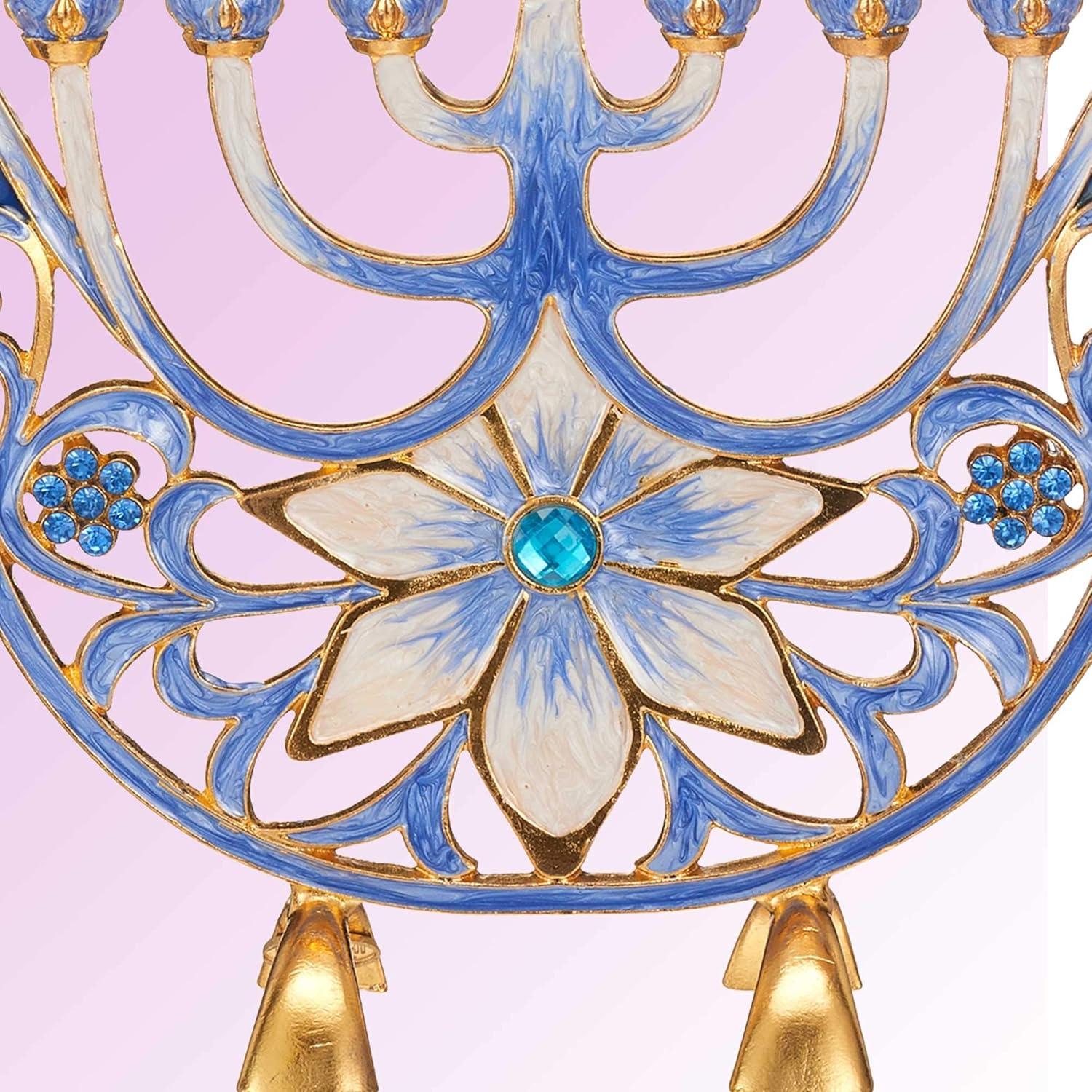 Matashi HandPainted Enamel Menorah Candelabra-Hanukkah Design  Crystal