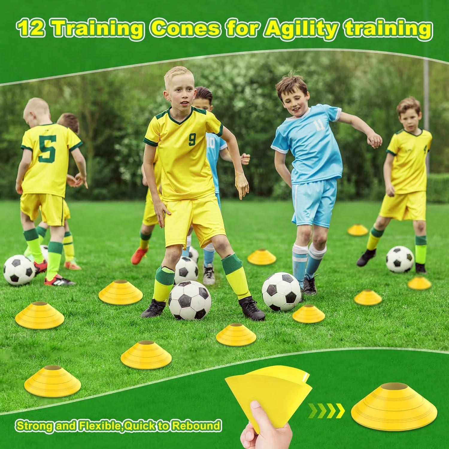 HAOKELBALL Soccer Goal with Agility Ladder and 12 Soccer Cones 12x6 ft Soccer Net for Backyard Quick Setup Portable Soccer Goals with Upgraded Goal Posts and Carry Bag