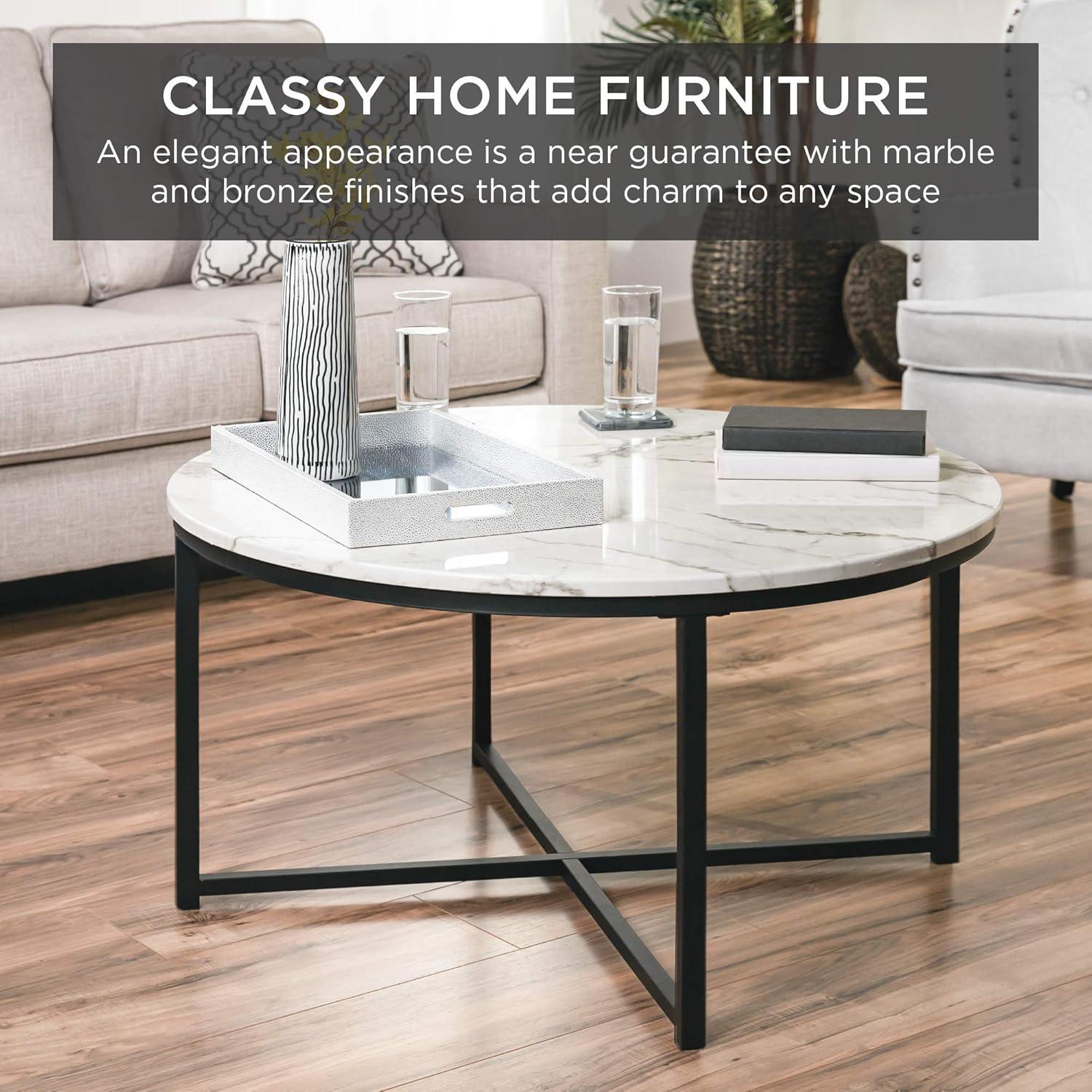 Best Choice Products 36in Faux Marble Modern Round Living Room Accent Coffee Table w/ Metal Frame