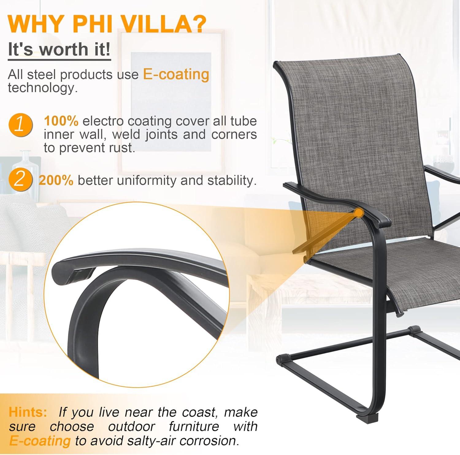 Gray Textilene Fabric High Back Outdoor Dining Chairs with Steel Frame