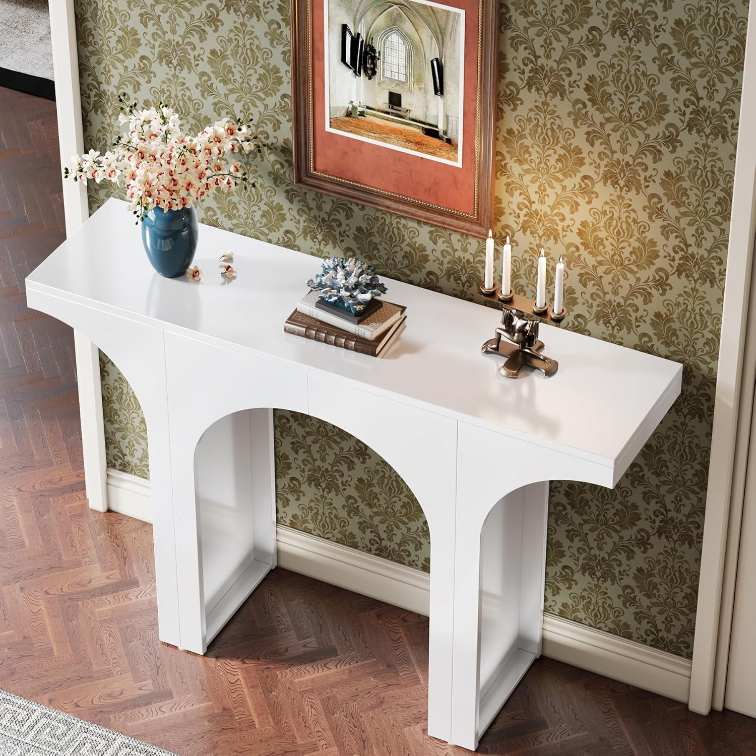 White Wooden 47-Inch Console Table with Arch Base