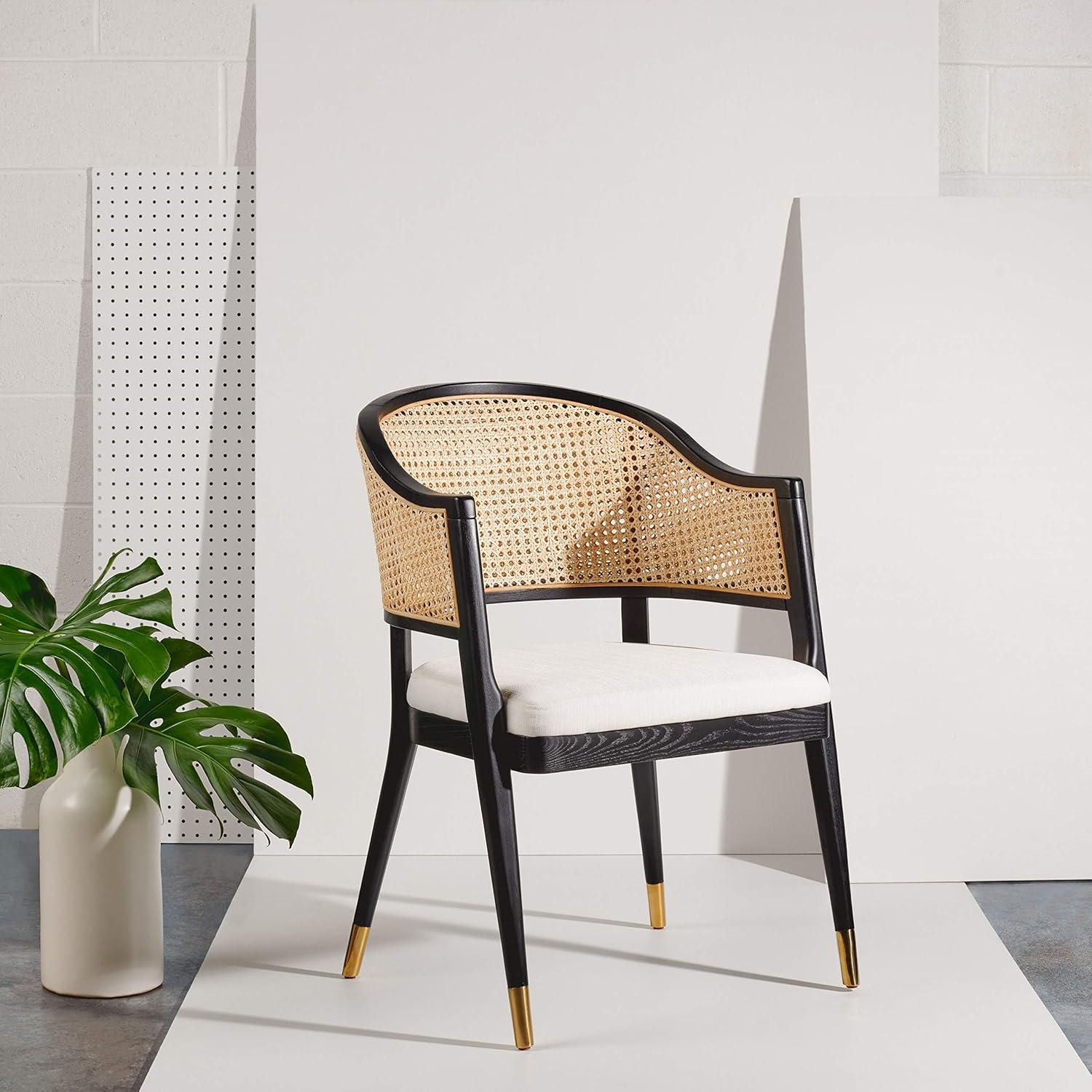 SAFAVIEH Couture Rogue Mid-Century Linen Solid Dining Chair, Black/Natural