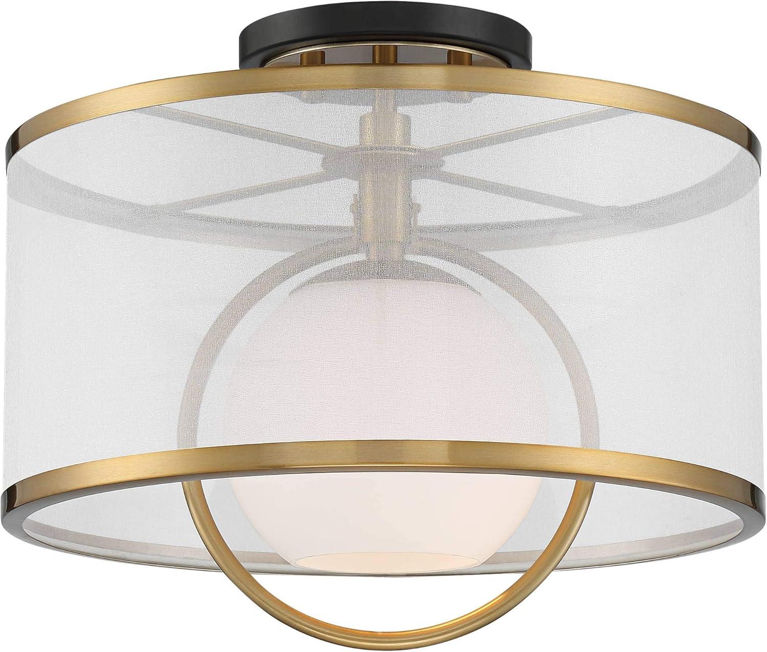 Artisanal Brass & Glass 17" Art Deco Drum Ceiling Light