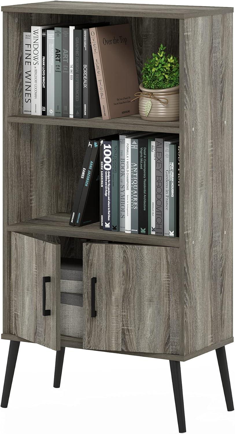 Furinno Claude Mid Century Style Accent Cabinet with Wood Legs, French Oak Grey