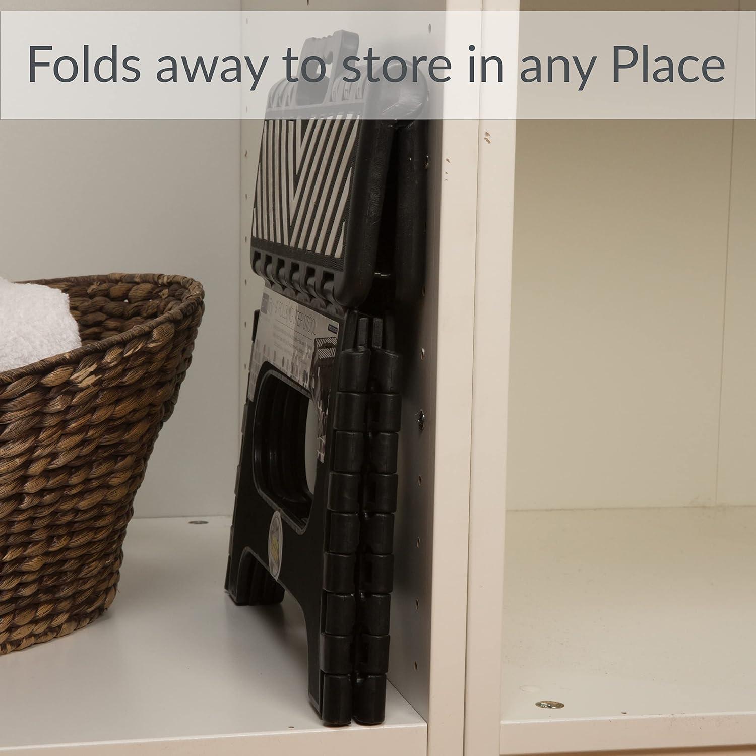 Simplify Plastic 9" Stripe Top 1 Step Folding Step Stool, Black