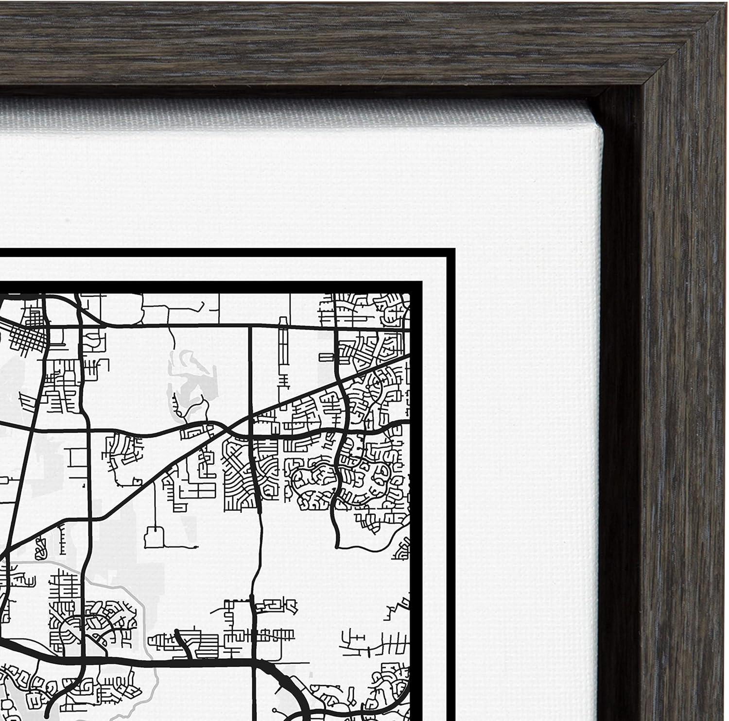 Kate and Laurel Sylvie Houston Modern Map Framed Canvas by Jake Goossen, 18x24, Dark Gray