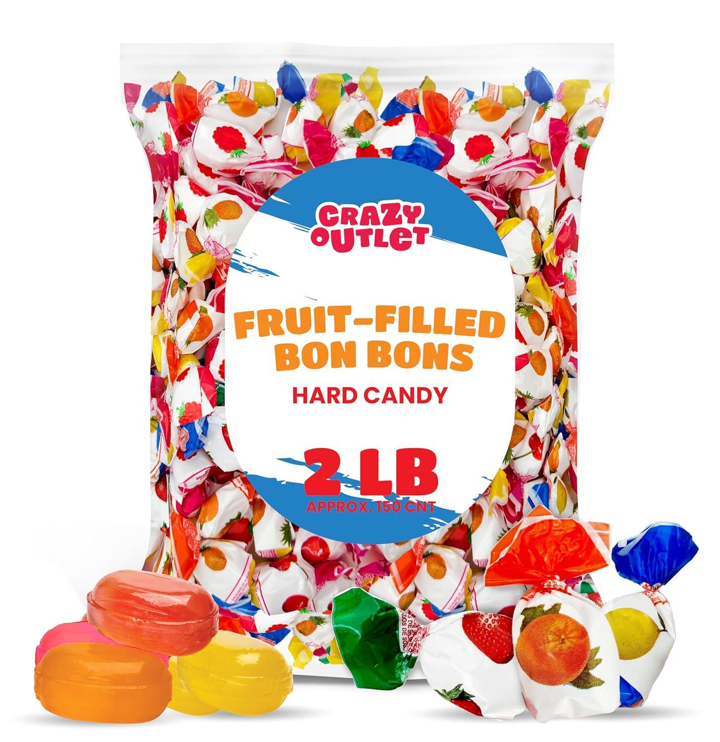 Arcor Fruit Filled Hard Candy - 2 Pound Bag - Bulk Bon Bons Candy with Pineapple, Strawberry, Orange, Cherry, and Lemon Flavors - Individually Wrapped Assorted Fruit Candy