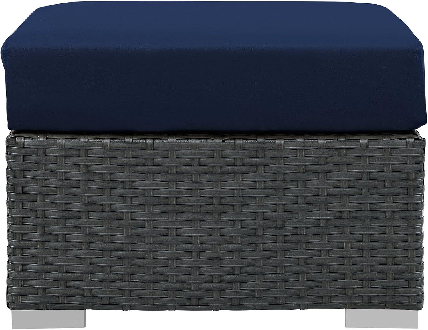 Modway Sojourn Aluminum and Rattan Patio Ottoman in Canvas/Navy