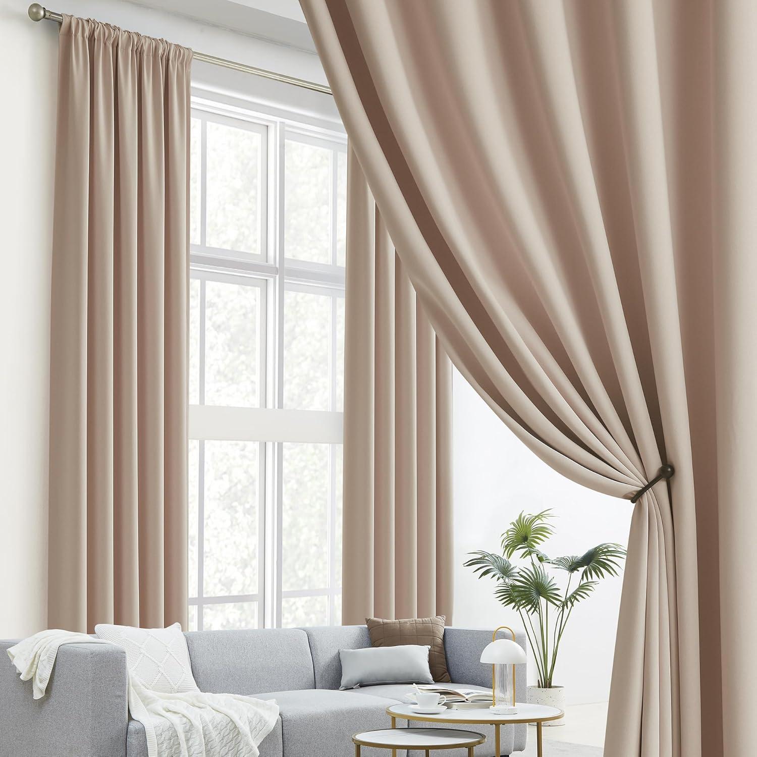 Hokku Designs Warm Taupe Curtain 96 Inches Long For Bedroom/Living Room Thermal Insulated Blackout Back Tab And Rod Pocket Dining Room Curtains Drapes 2 Panels - Taupe Tan,W52 X L96