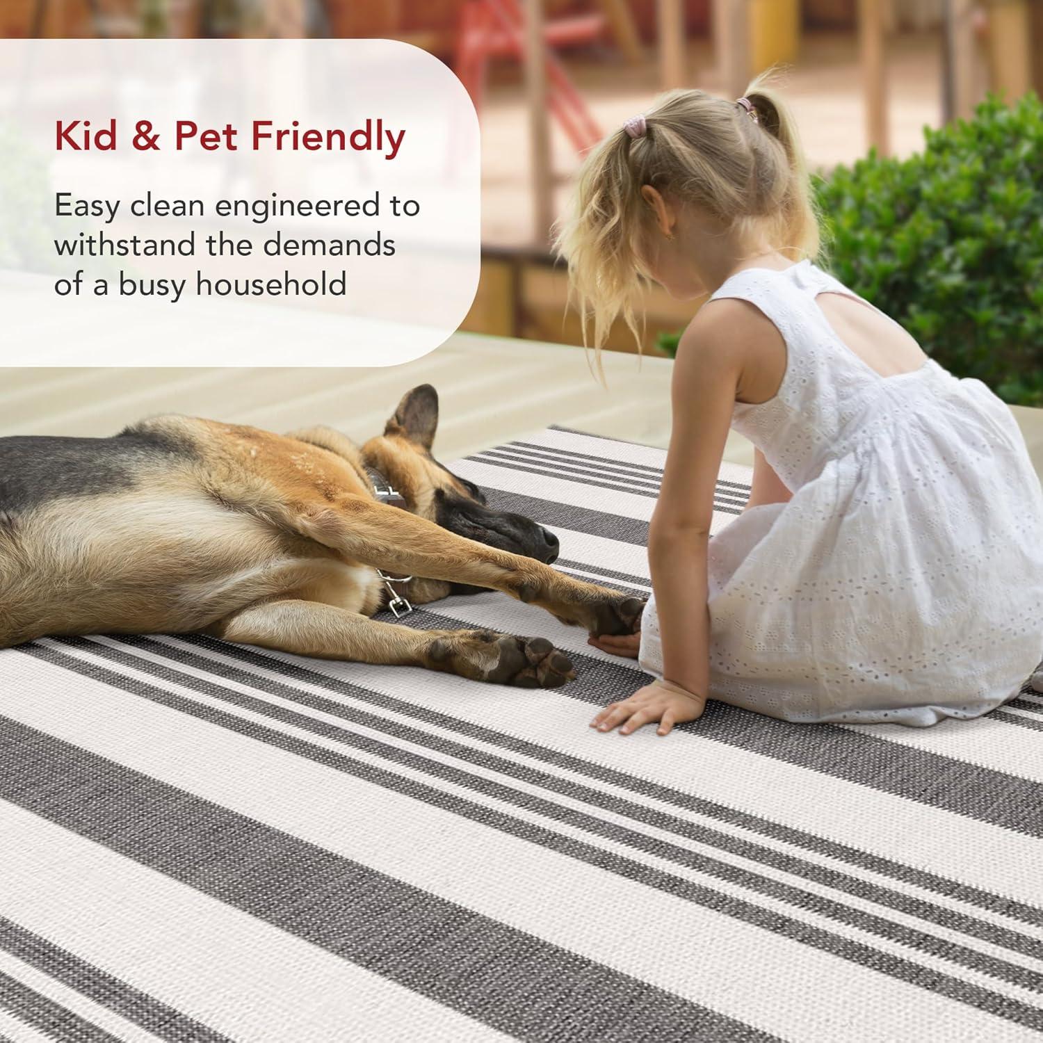 Beige and Brown 6' x 9' Stripe Synthetic Area Rug