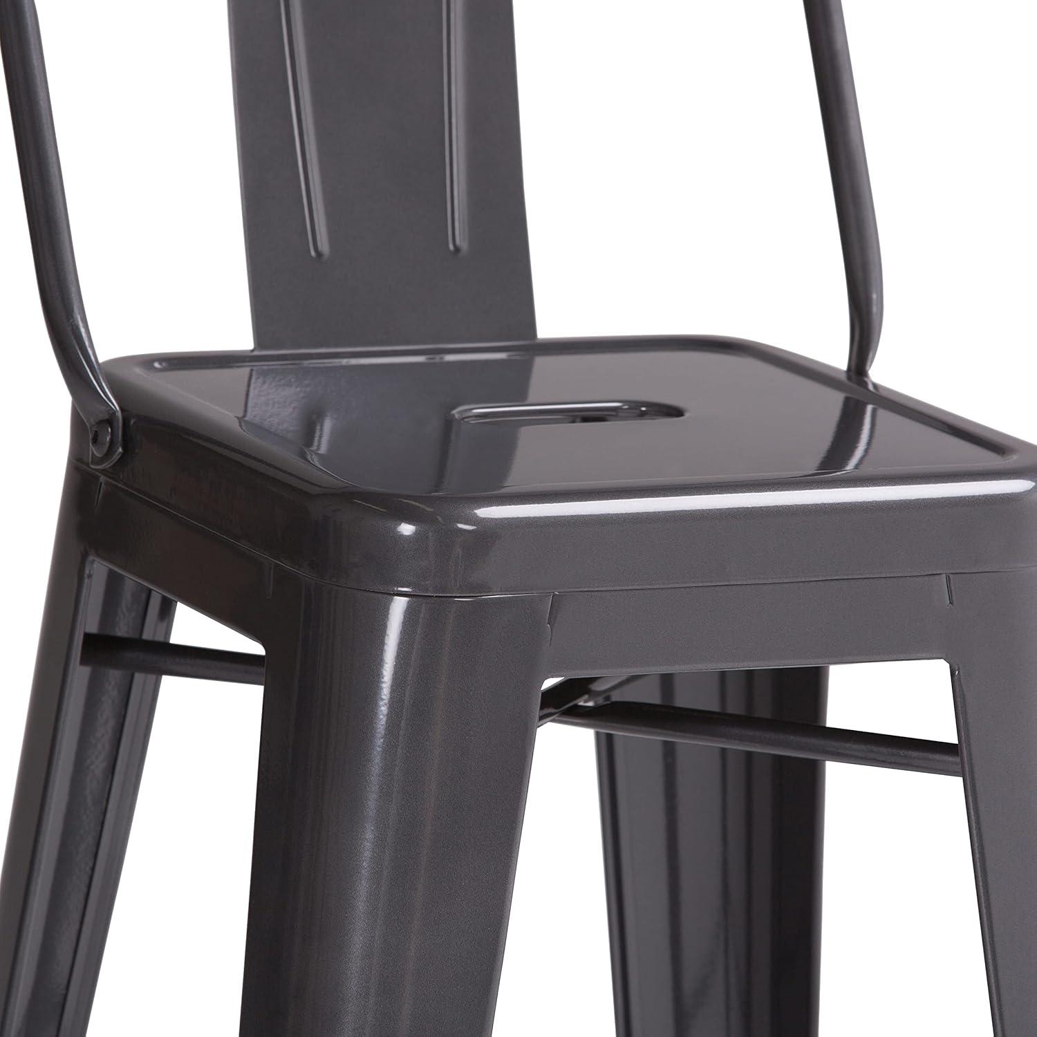 Simpli Home Rayne Metal Industrial Stool with Curved Back, Cross-Brace, and Footrest