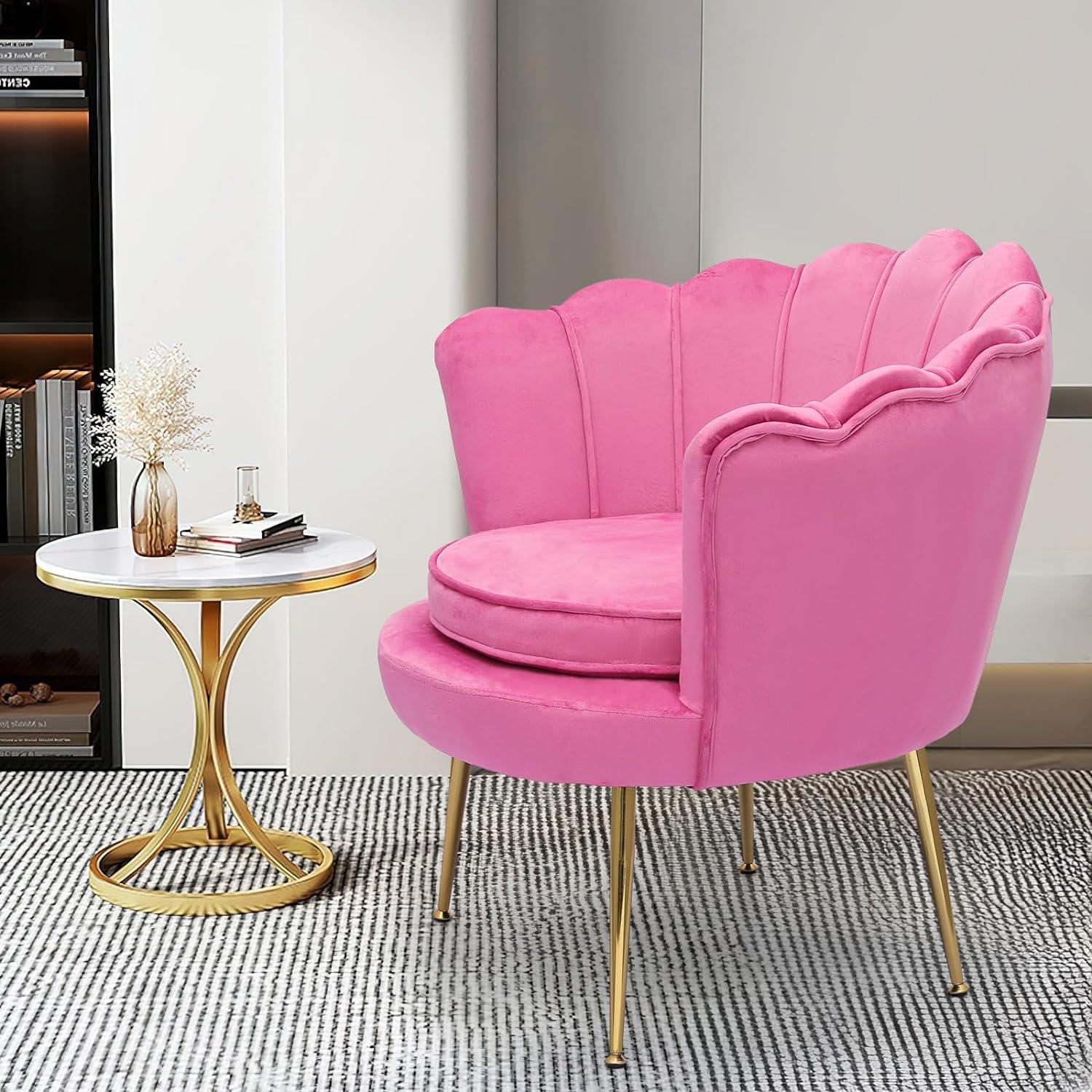 Pink Velvet Tufted Accent Chair with Gold Metal Legs