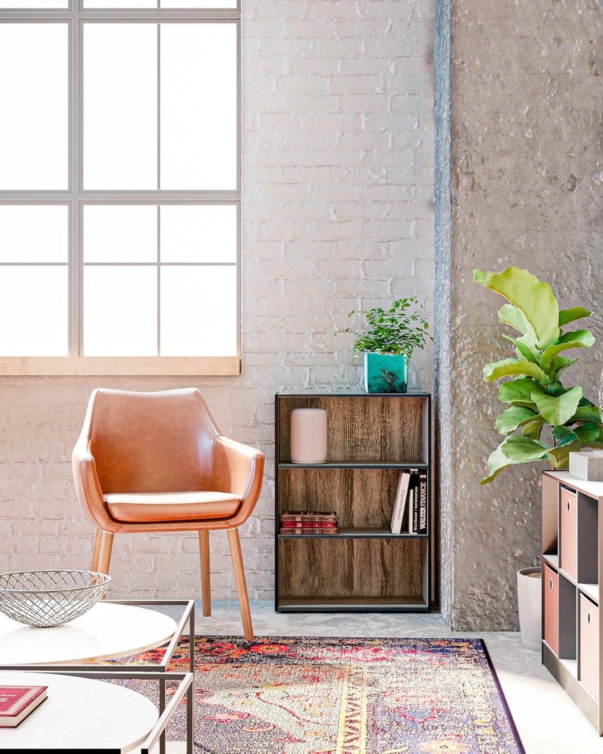 French Oak Gray 3-Tier Engineered Wood Bookcase