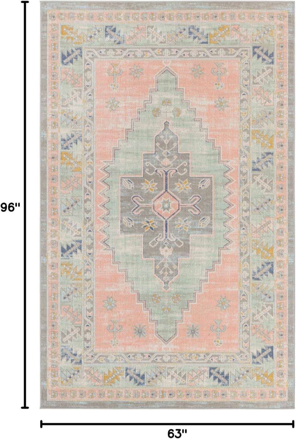 Whitney Pink Rectangular Synthetic Medallion Area Rug, 5x8 ft