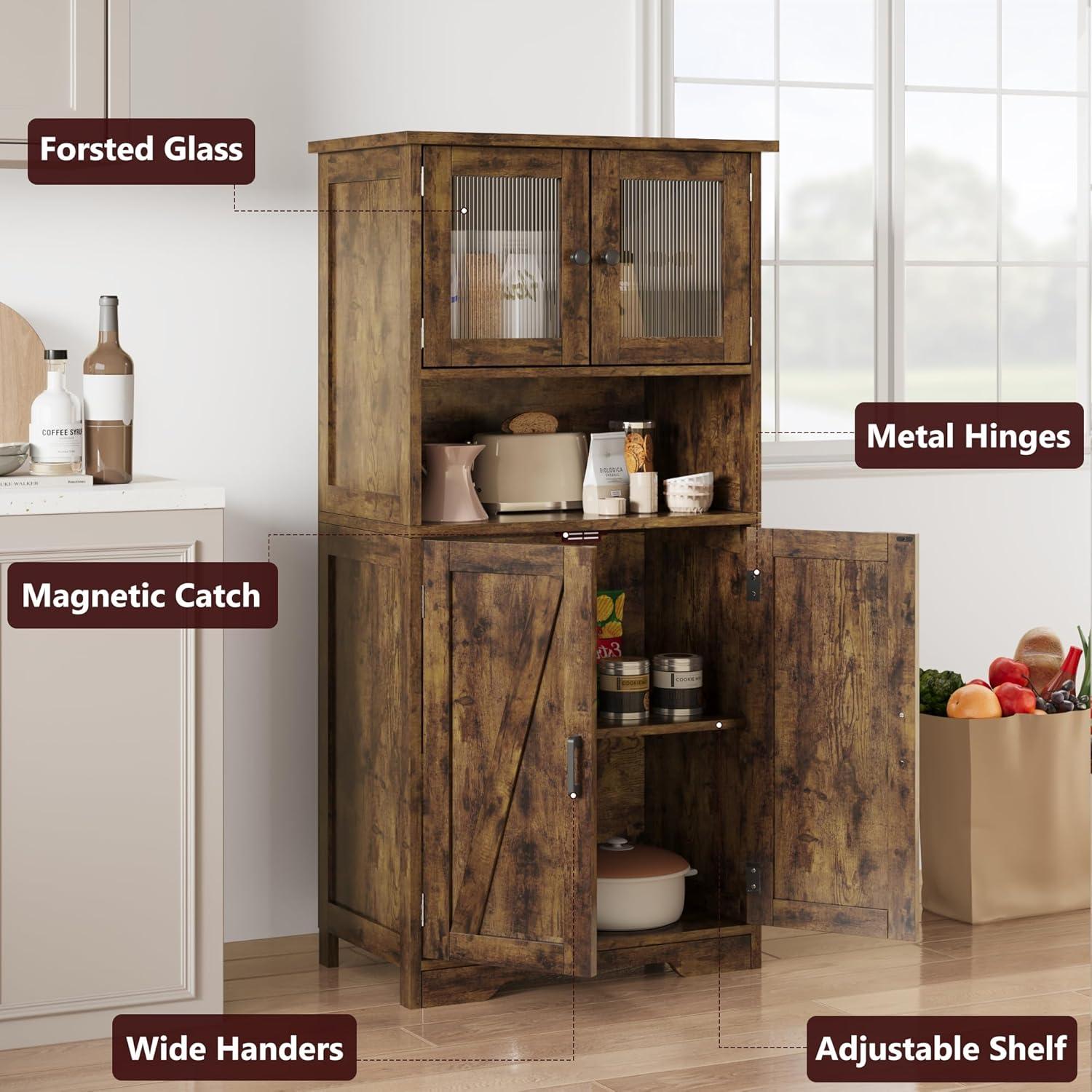 Bathroom Storage Cabinet, Freestanding Floor Linen Storage Cabinet with Doors and Shelves, Wooden Kitchen Pantry Storage Cabinet, Standing Cupboard, Storage Cabinet for Living Room