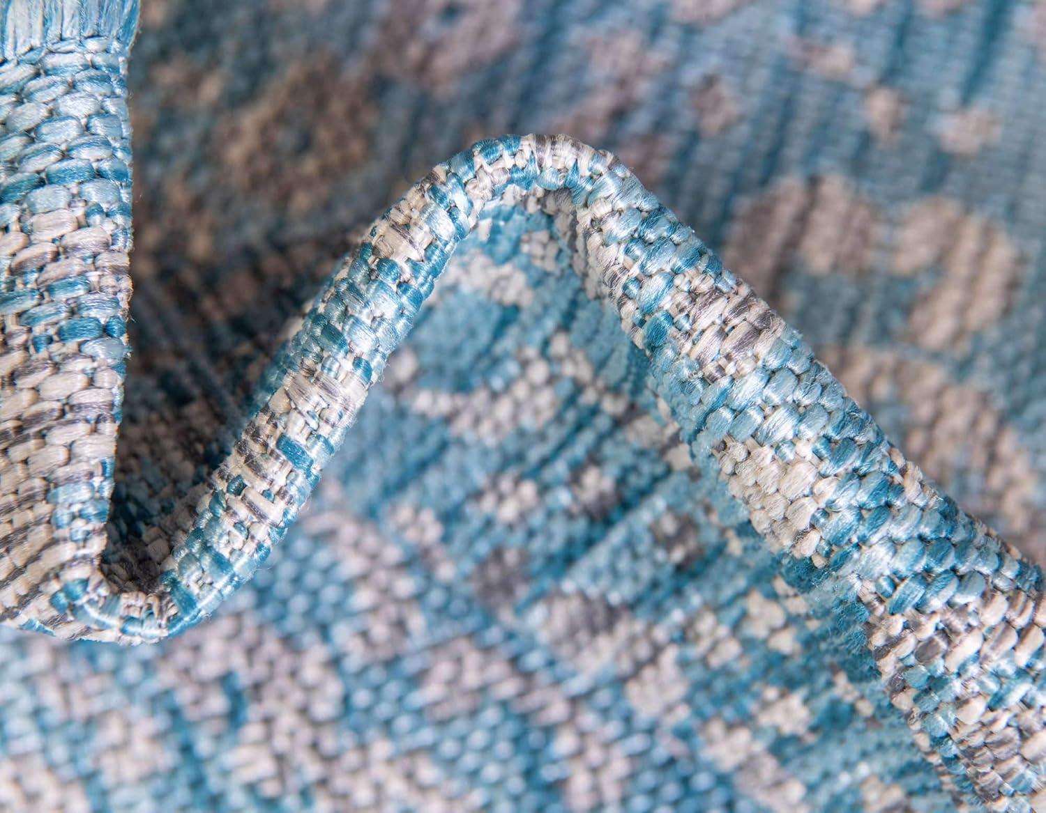Unique Loom 7' 1 x 10' 0 Rectangle Indoor/Outdoor Border Aqua Area Rug