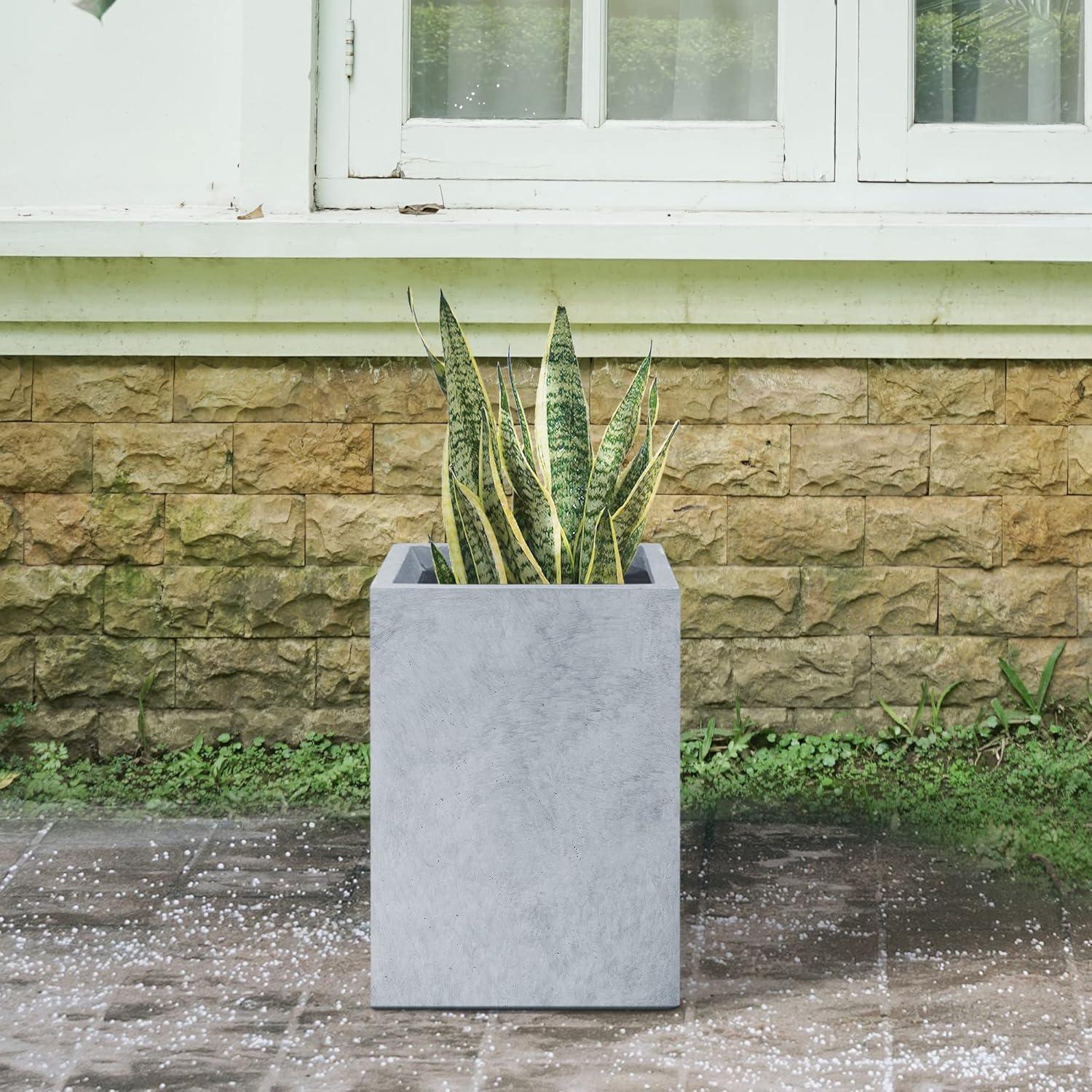 Slate Gray Tall Rectangular Lightweight Concrete Planter