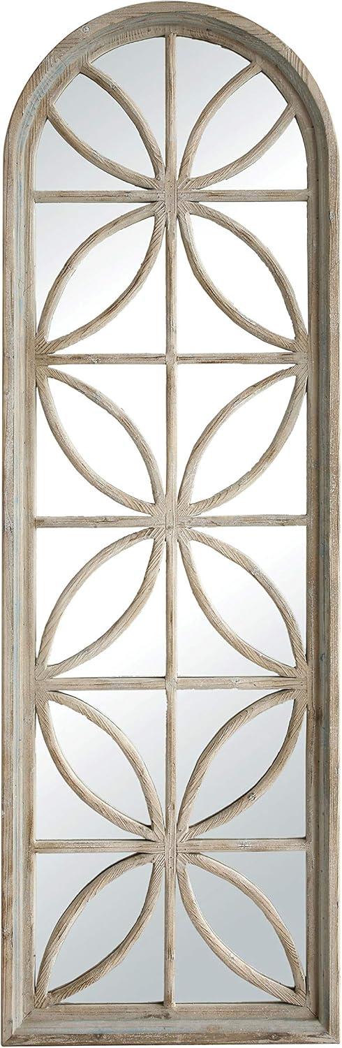 Creative Co-Op Arched Wood Framed Mirror with Petal Design, Natural