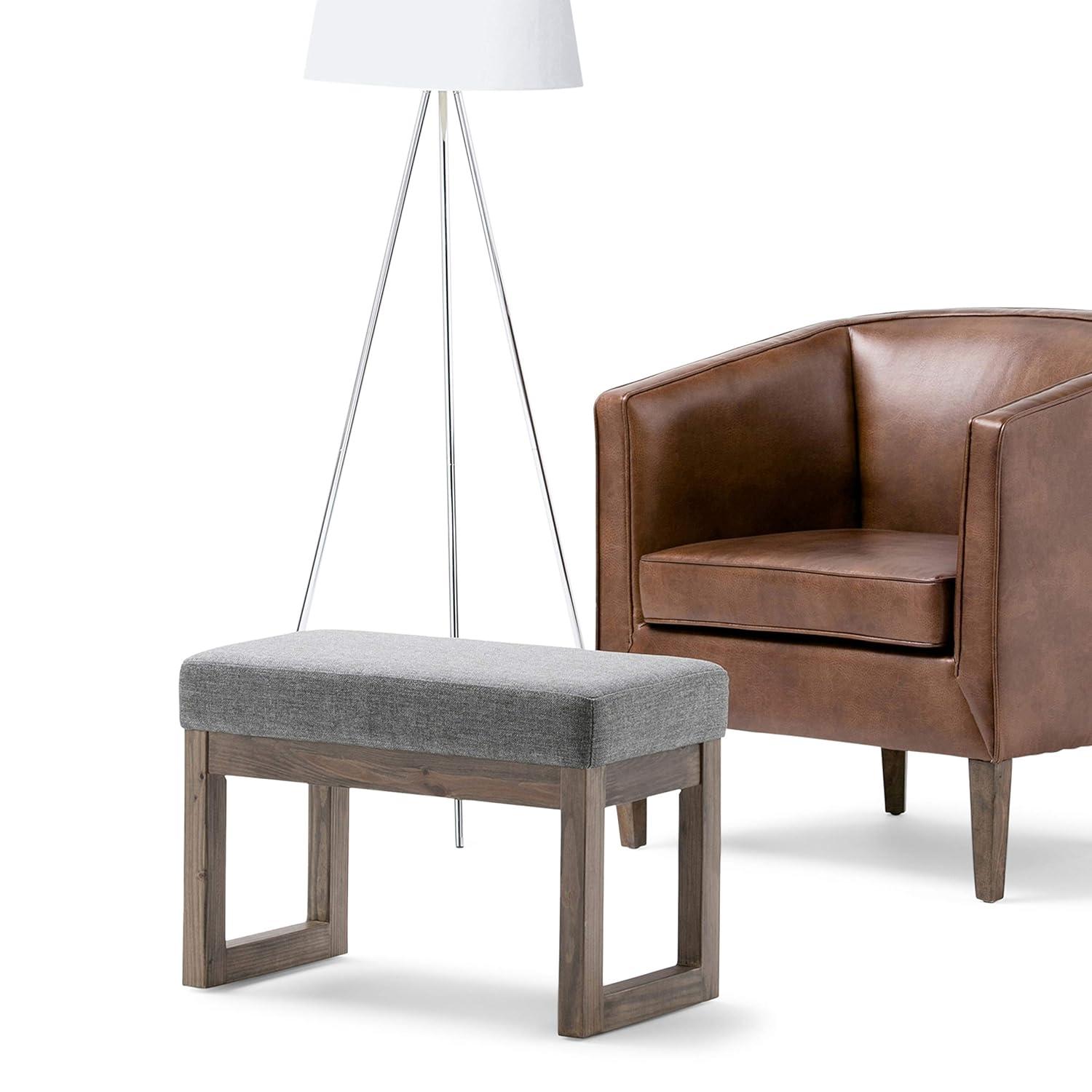 Simpli Home Milltown Ottoman Bench with Upholstered Seat and Solid Wood Frame