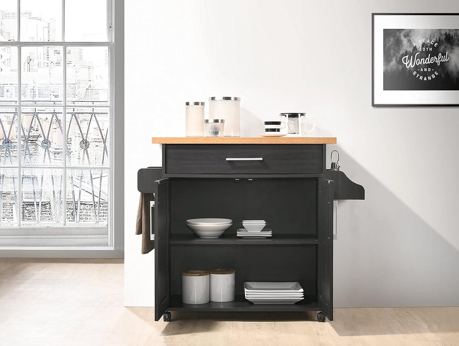 Hodedah Kitchen Island in Black Beech