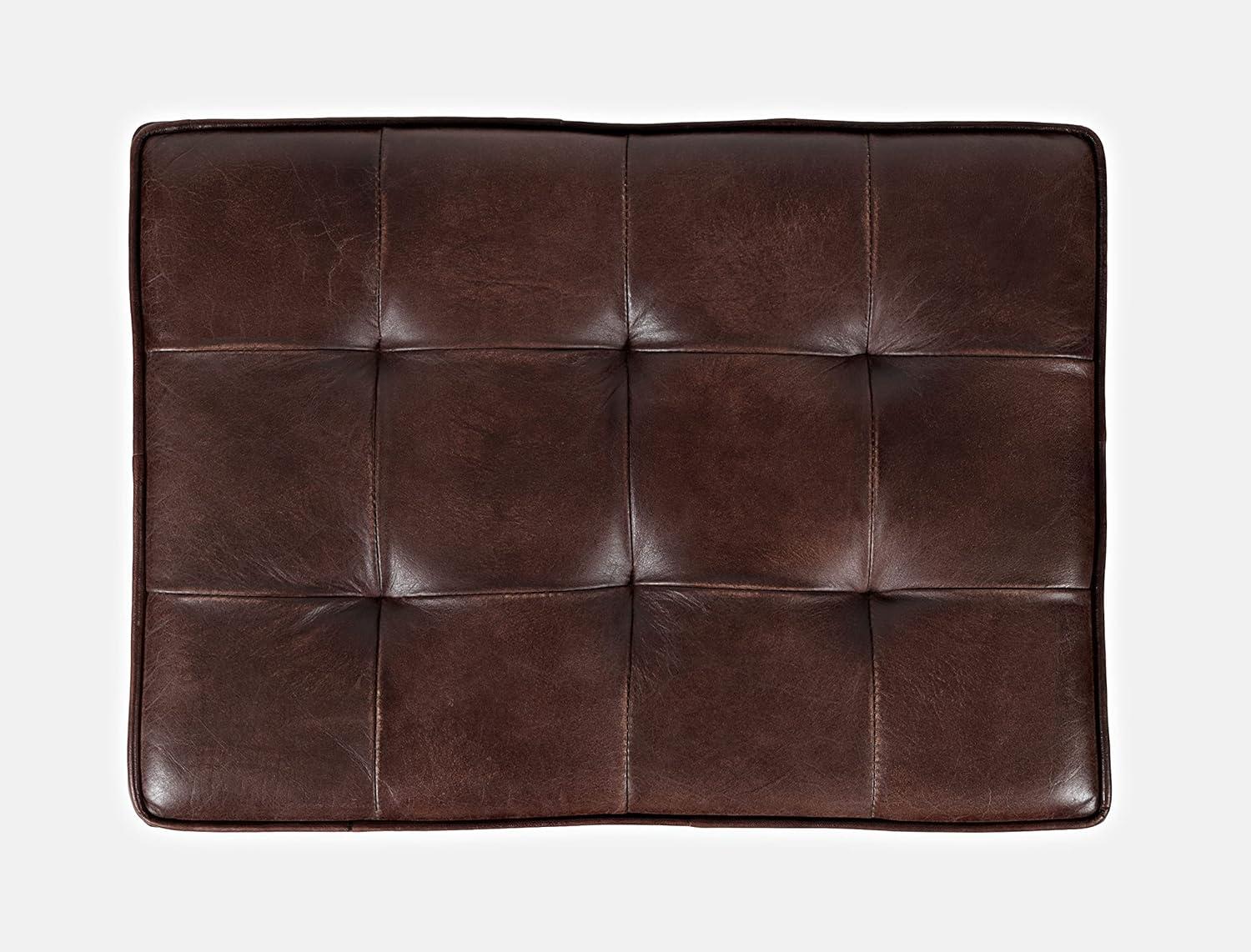 ZWNLKQG Global Archive Mid-Century Modern Genuine Leather Ottoman Pre-Assembled  20''W x 14''D x 18.5''H  Dark Sienna