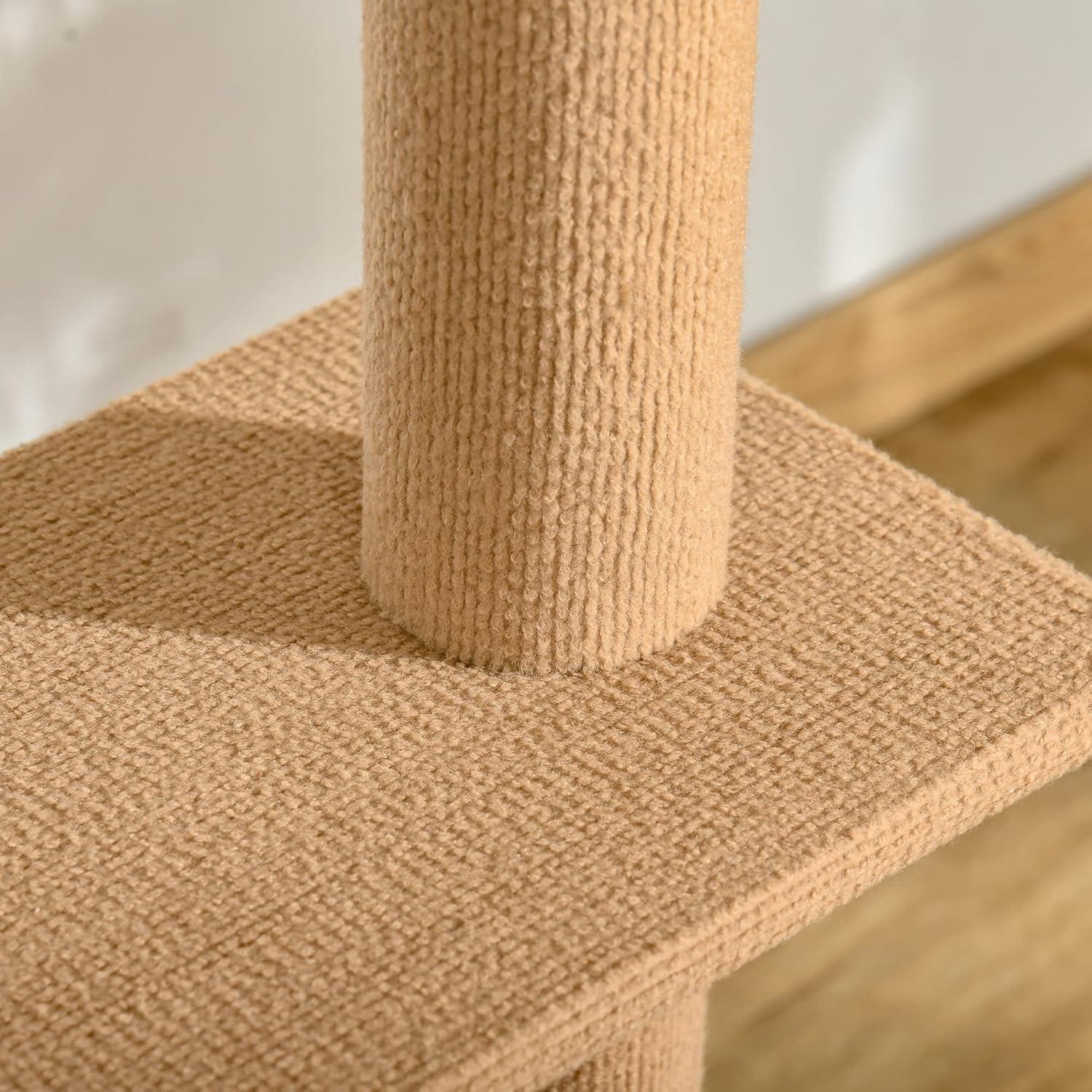 PawHut Floor-to-Ceiling Cat Tree Cat Climbing Tower with Sisal-Covered Scratching Posts Natural Cat Tree Activity Center for Kittens Cat Tower Furniture, Brown