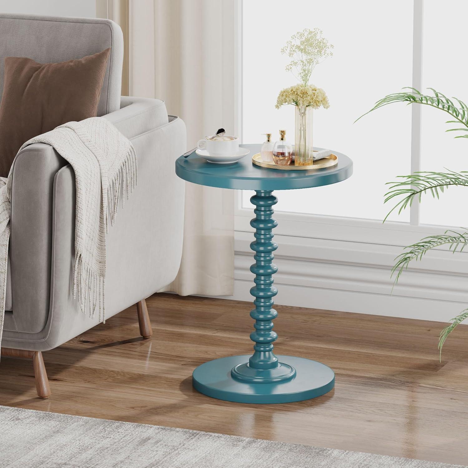 Acton Round 17" Teal Wood & Metal Side Table