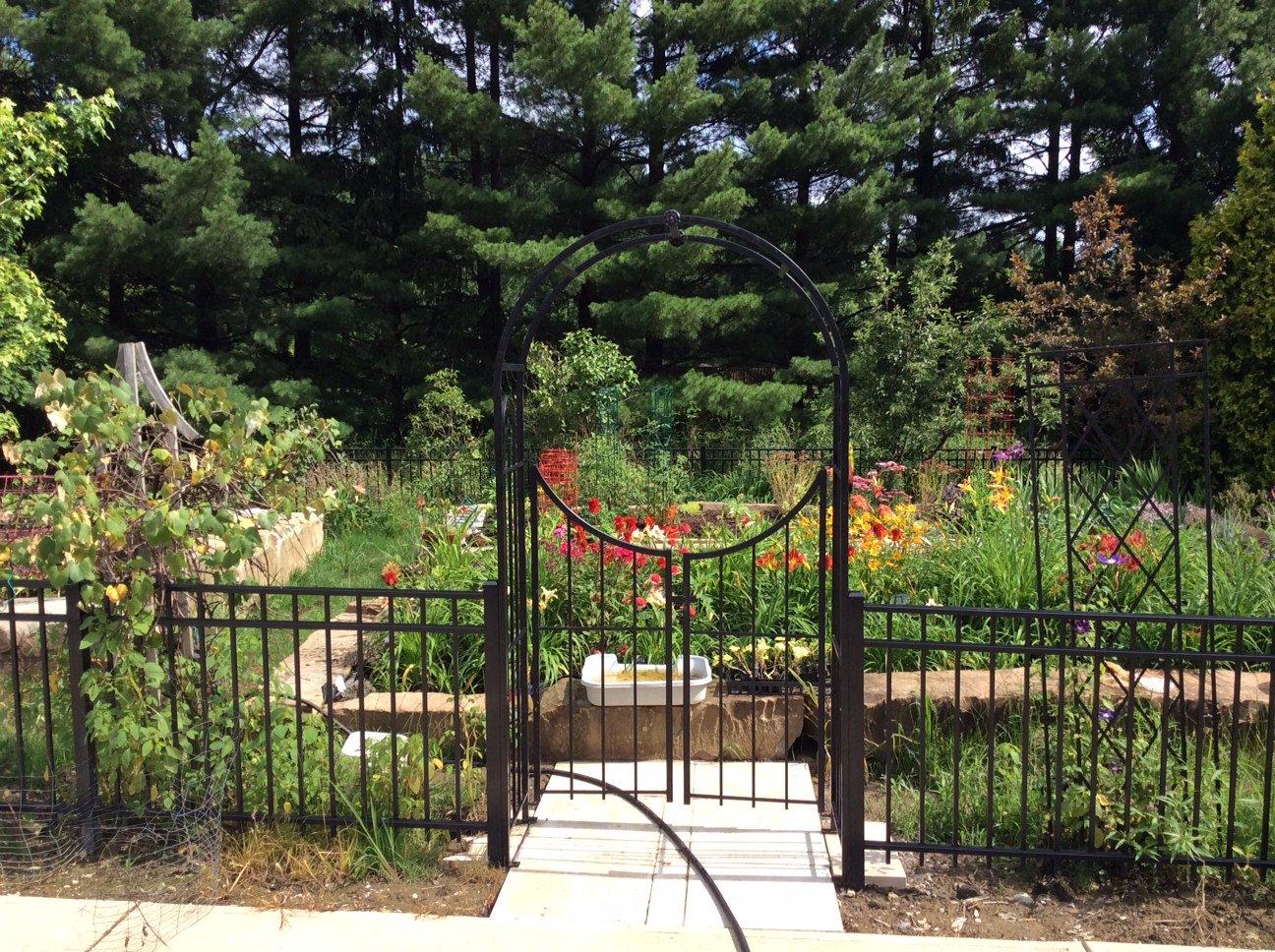 Panacea Arch Top Garden Arbor With Gate, Weatherproof Bronze Garden Arch Arbor, 90" Tall