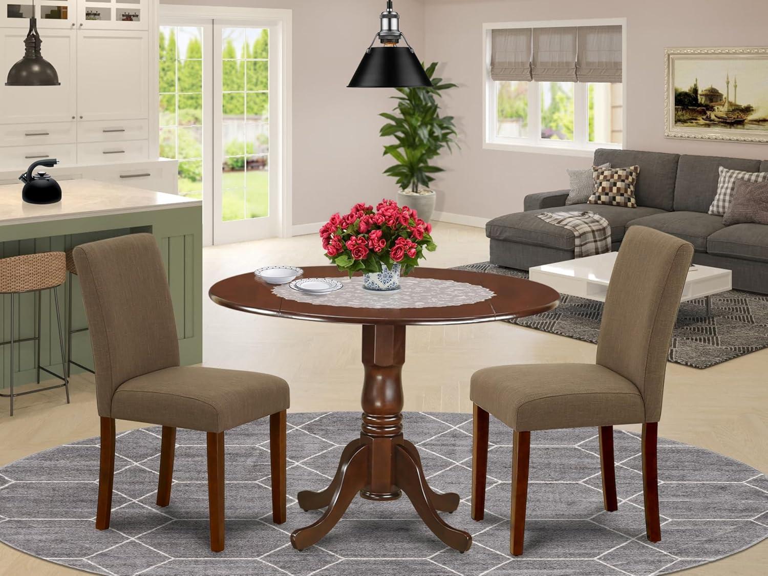 East West Furniture Dublin 3-piece Wood Dining Set in Mahogany/Coffee