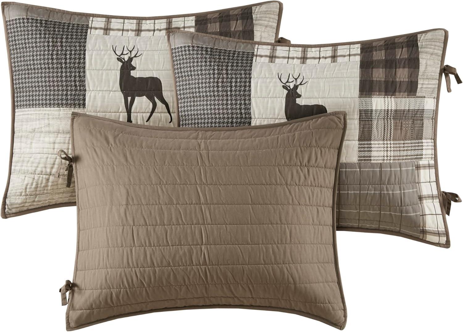 Woolrich Daybed Cover Set - Cabin Lifestyle, Patchwork with Moose Design All Season, Lightweight and Breathable Cozy Bedding Layer with Bedskirt, Matching Shams, 39" W x 75" L, Woodshed Brown 5 Piece