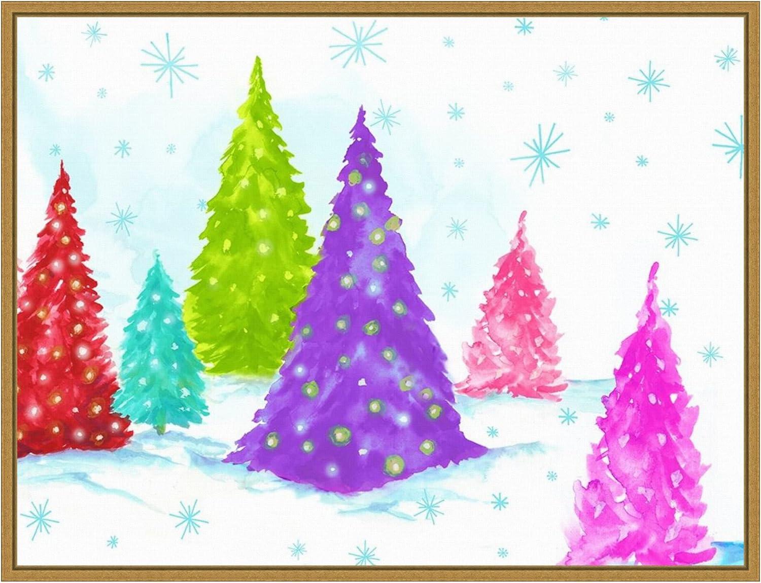 Magic Christmas Trees Colorful Canvas Wall Art Print