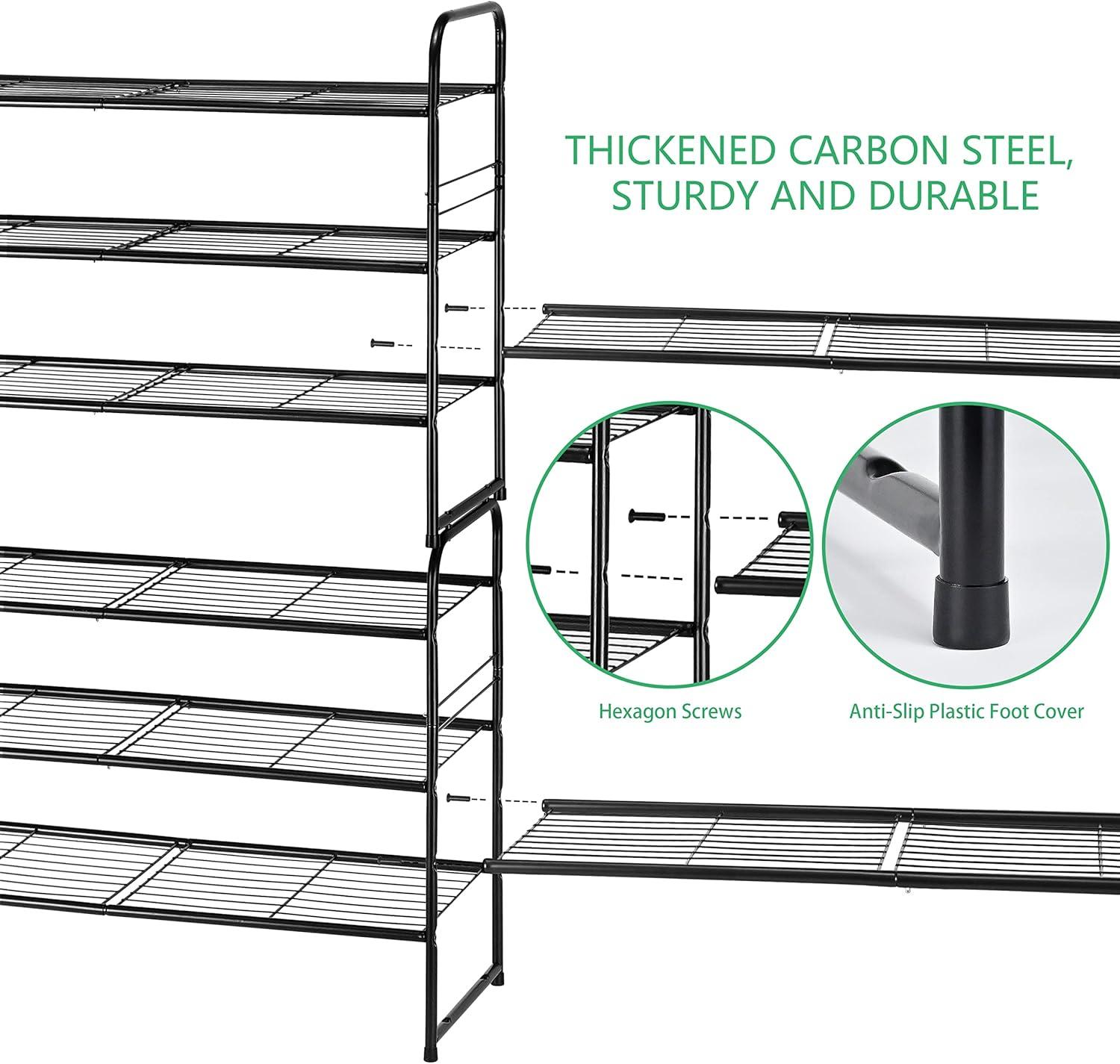 YASONIC Shoe Rack Storage Organizer, 3-Tier Black Shoe Shelf, 24 Pairs, Iron Poles & Plastic Connectors