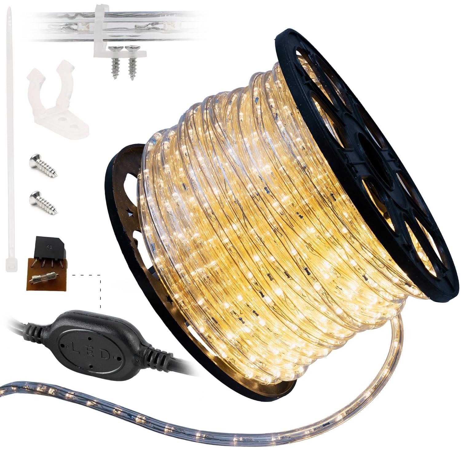 West Ivory 1656LEDs, 150ft Warm White LED Rope Light, Connectable Outdoor Permanent Waterproof Accent Exterior Lighting, PVC Case, ETL Certified, for Holiday, Backyard Patio, Home Garden, Decorative