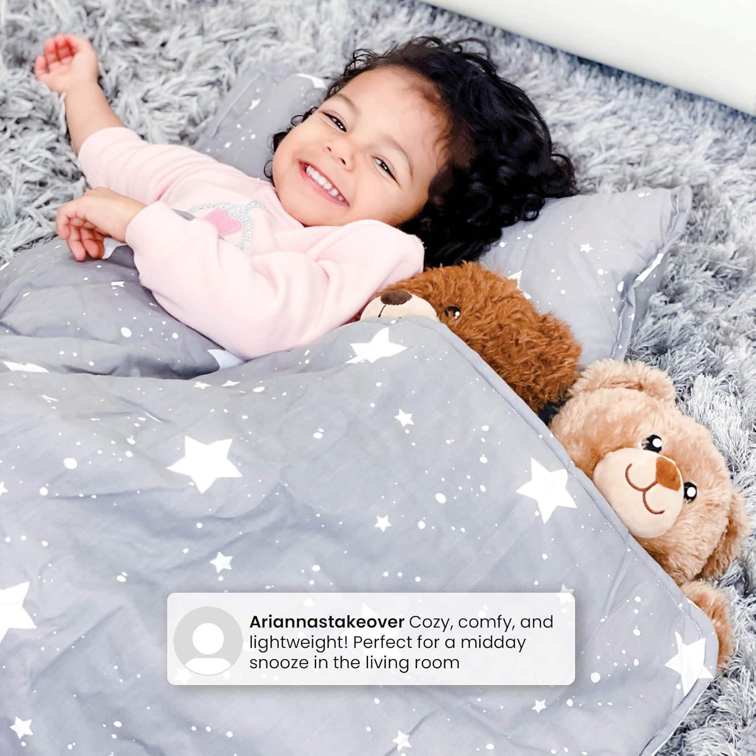 Delta Children Nap Mat for Toddlers and Kids | Pillow and Blanket | Rollup Design | Preschool & Daycare, Blushing Stars