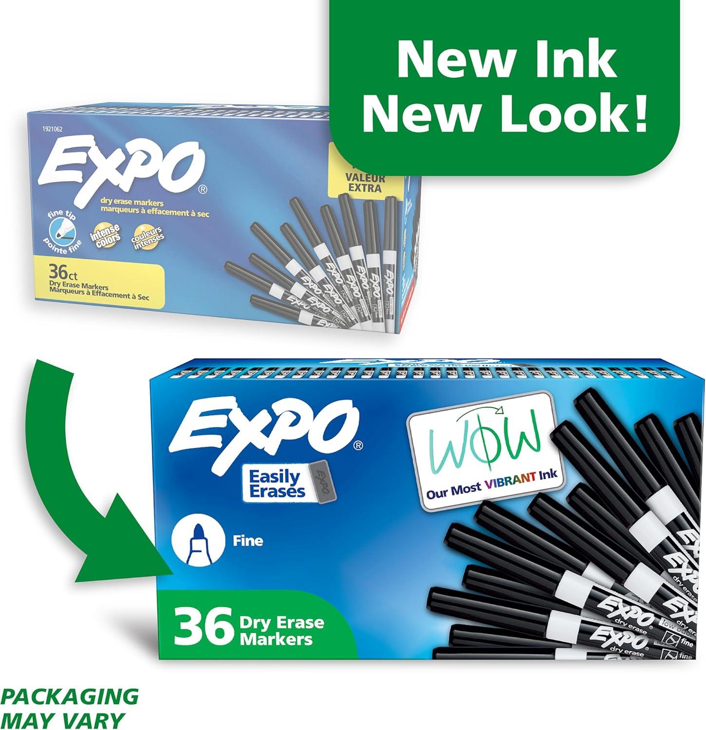 Expo 36ct Lo Odor Fine Point Markers Black: Thin Black Dry Erase, Art & Office, 6+ Years, 36 Pack