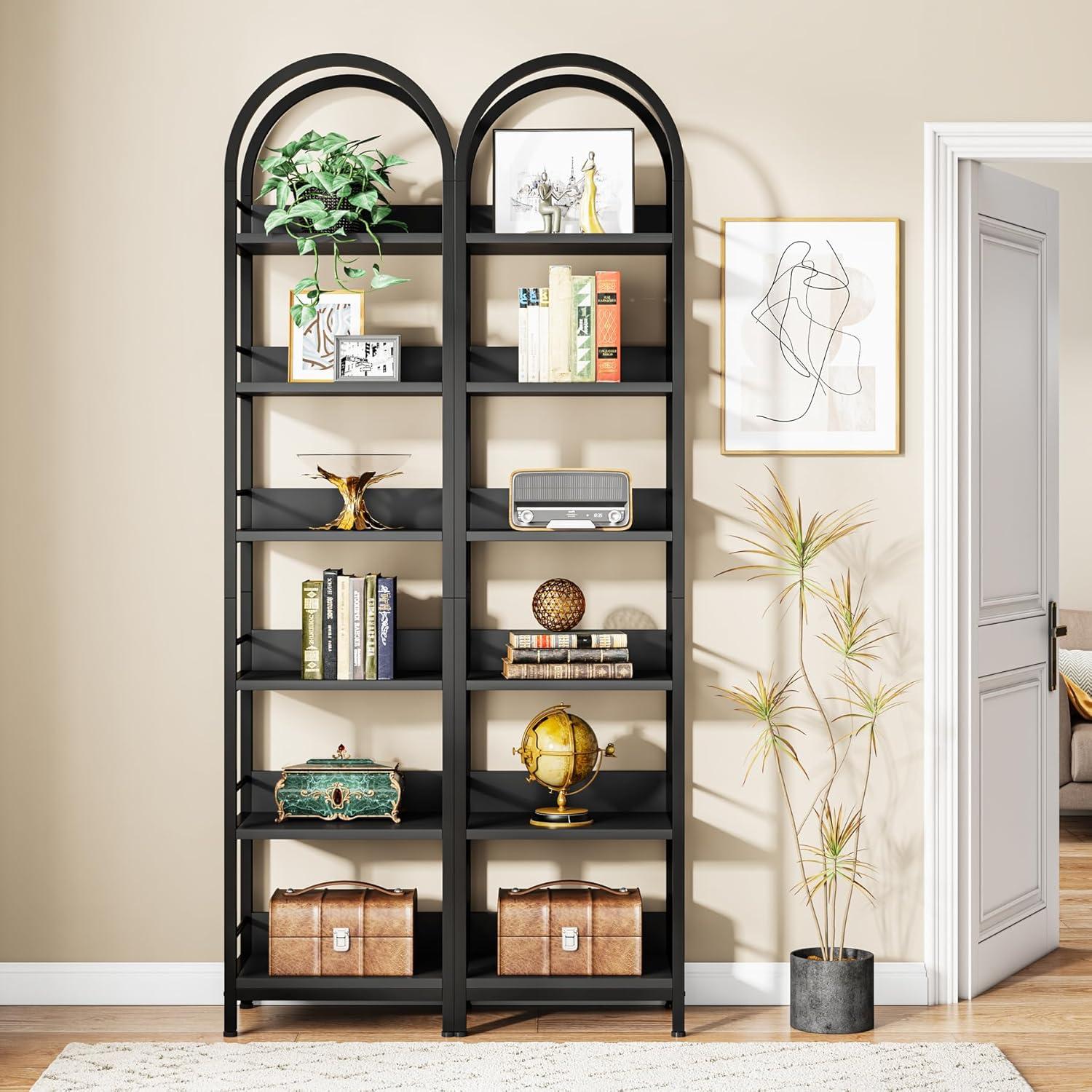 Tribesigns 6-Tier Open Bookshelf, 78.7" Tall Arched Bookcase Narrow Bookshelf, Black