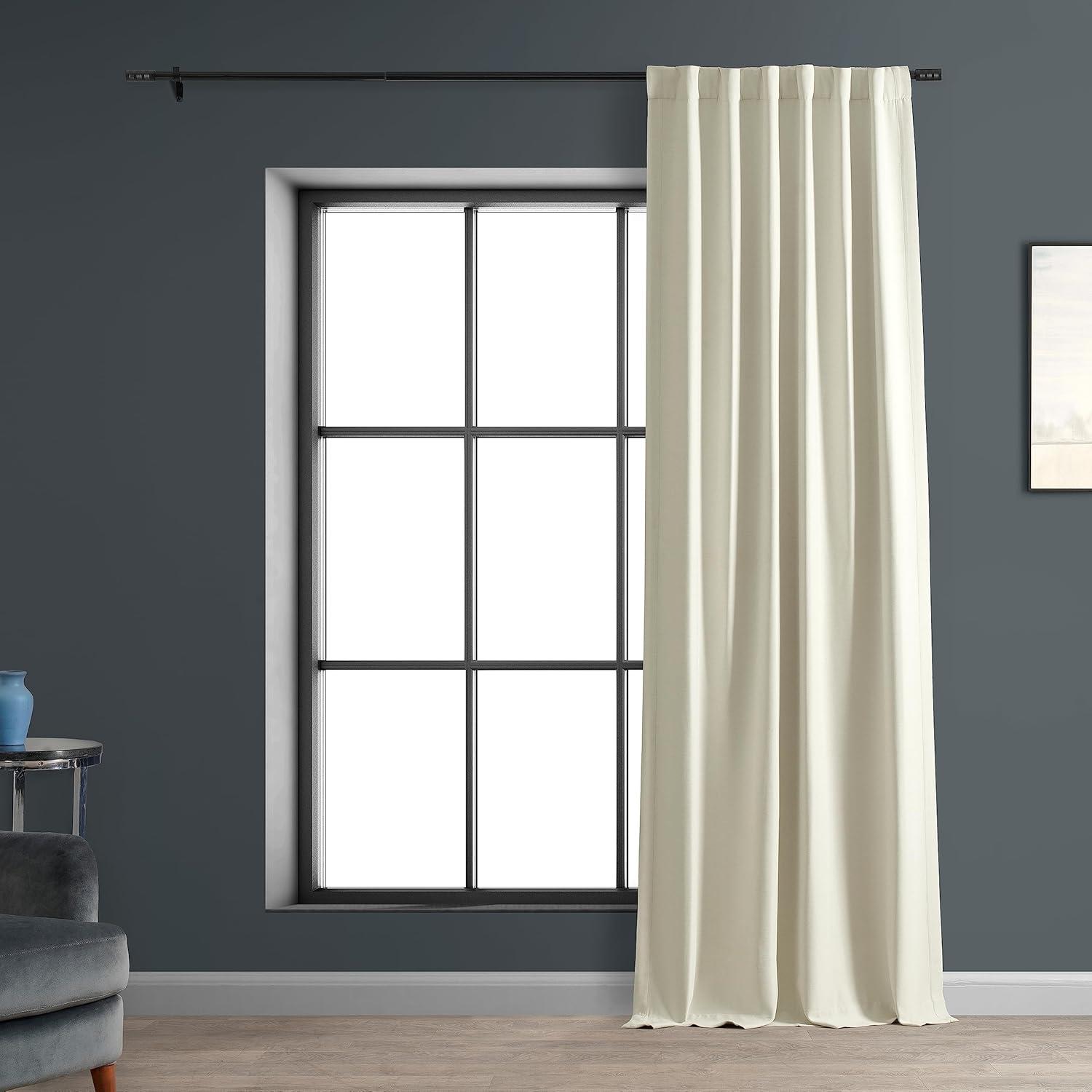 White Puddle Length Blackout Linen-Polyester Window Panel