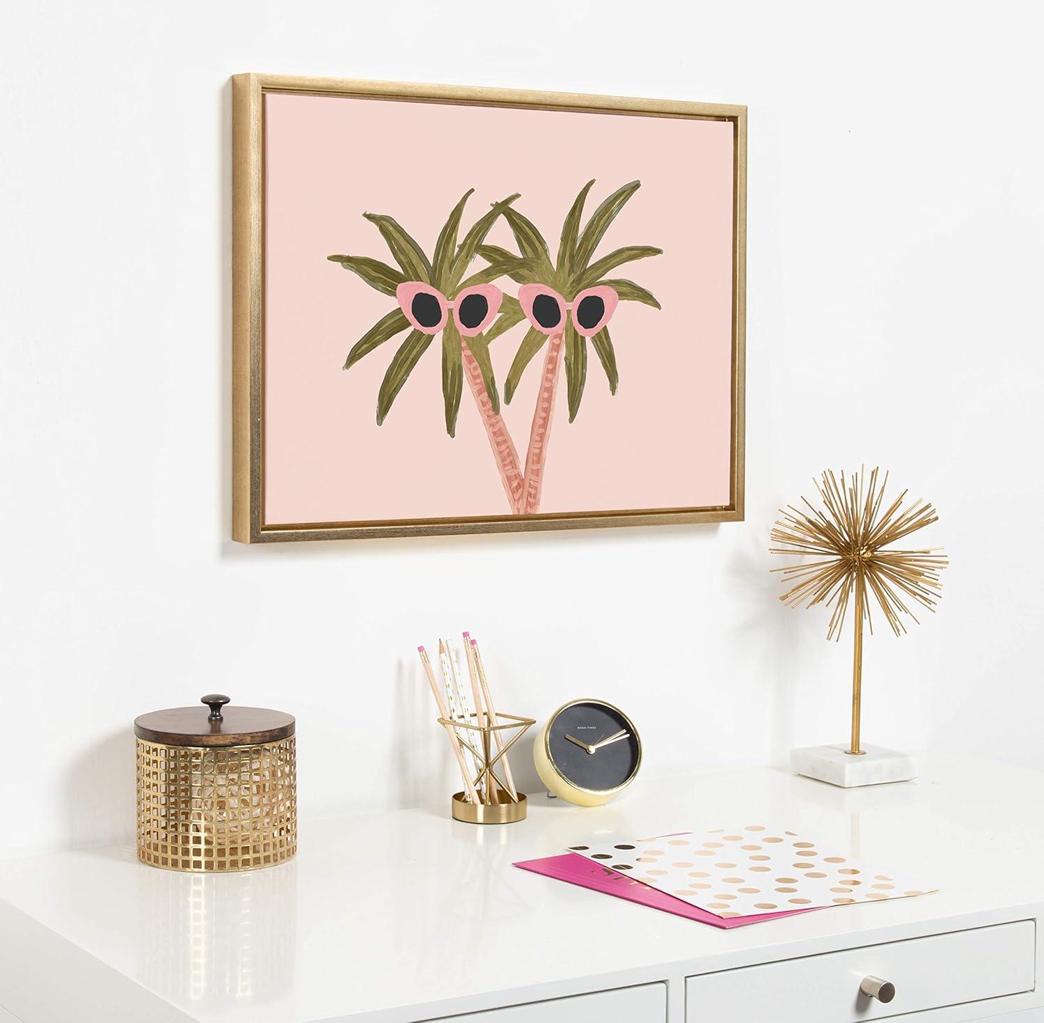 18" x 24" Sylvie Palm Trees And Sun Framed Canvas By Kendra Dandy: DesignOvation Wall Decor