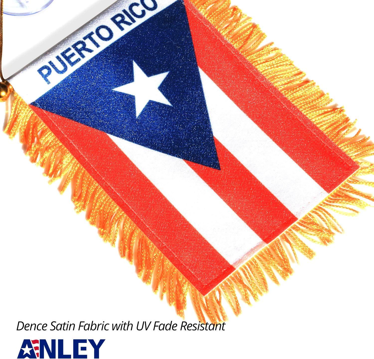 ANLEY Puerto Rico Fringy Window Hanging Flag 4 x 6 in.