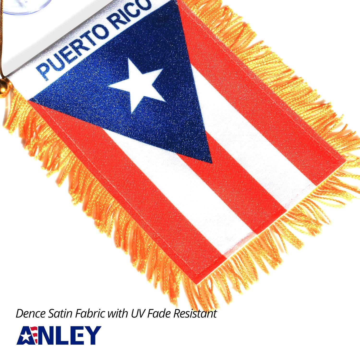 ANLEY Puerto Rico Fringy Window Hanging Flag 4 x 6 in.